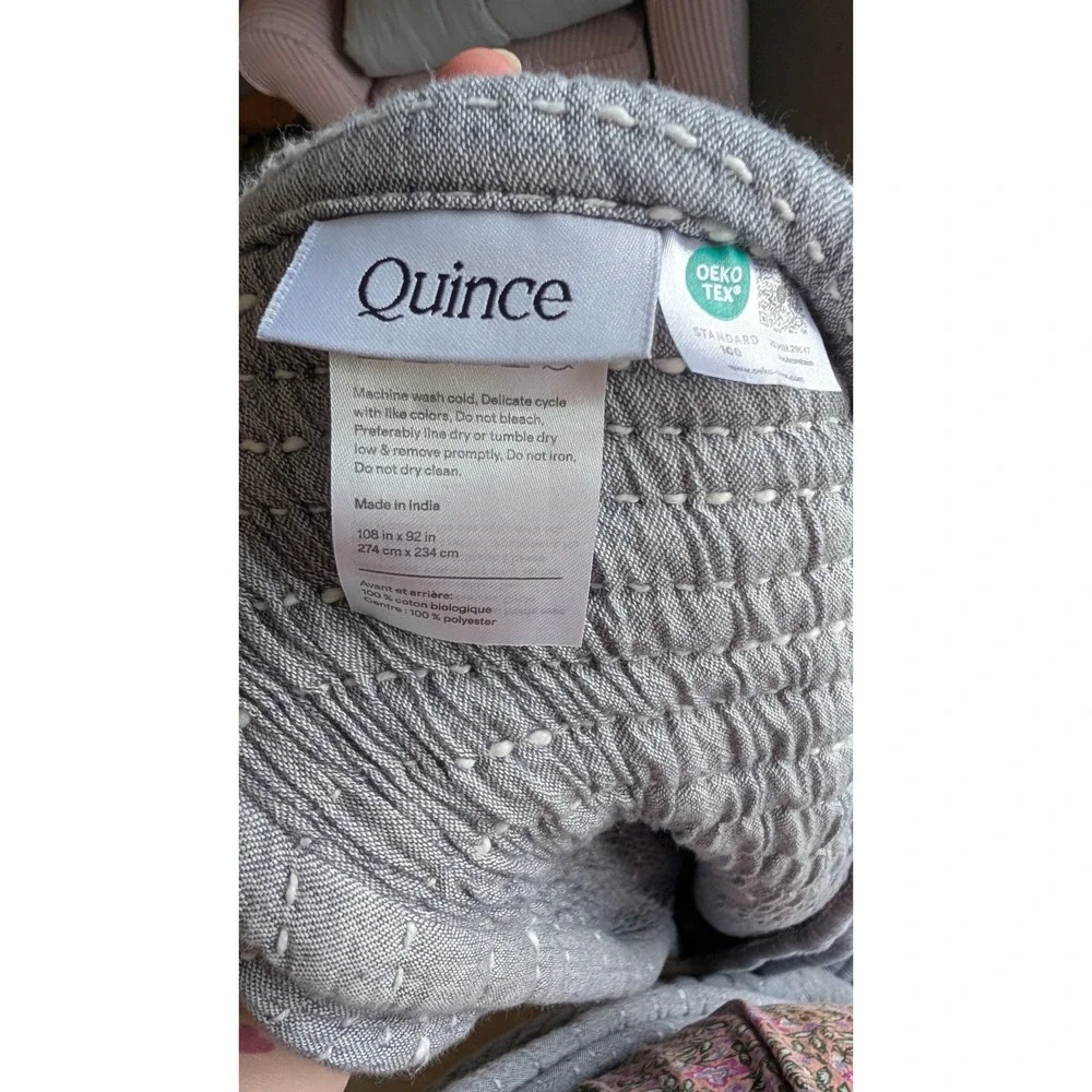 Quince NWT Organic Cotton Channel Stitch Coverlet Set Blue Shams King/ Cal King